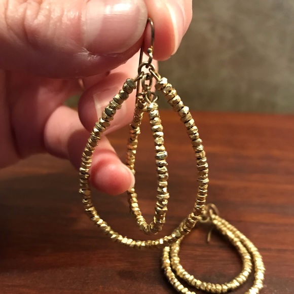 Gold Beaded Hook Drop Earrings - Picture 1 of 6